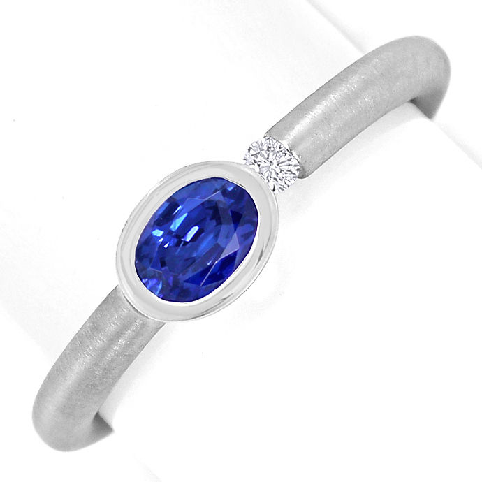 Blauer Saphir 0,68ct und Brillant in Edlem Platin Ring, aus Edelstein Farbstein Ringen