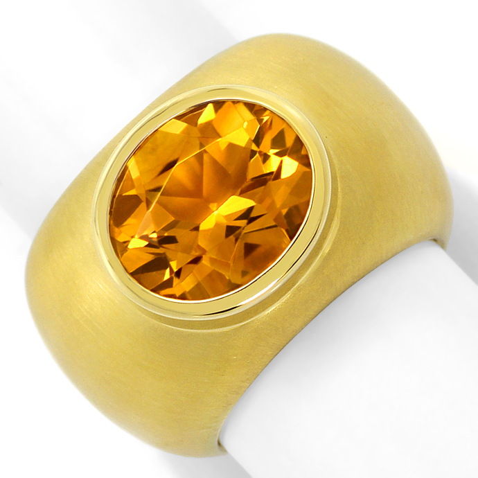 Mondaener breiter Gold-Bandring mit Madeira Citrin Oval, aus Edelstein Farbstein Ringen