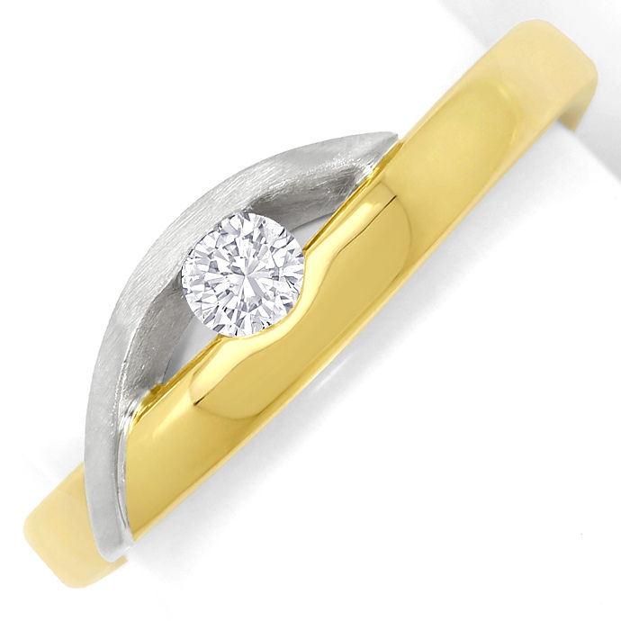 Design-Ring mit 0,25ct Brillant 18K Gelbgold und Platin, aus Designer-Solitär-Diamantringe Brillantringe