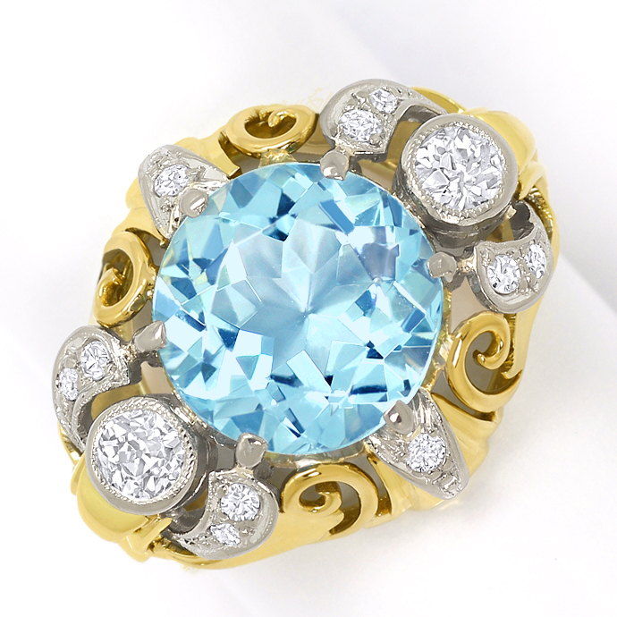antiker Gold-Platin Diamantenring mit 4ct Top Aquamarin, aus Edelstein Farbstein Ringen