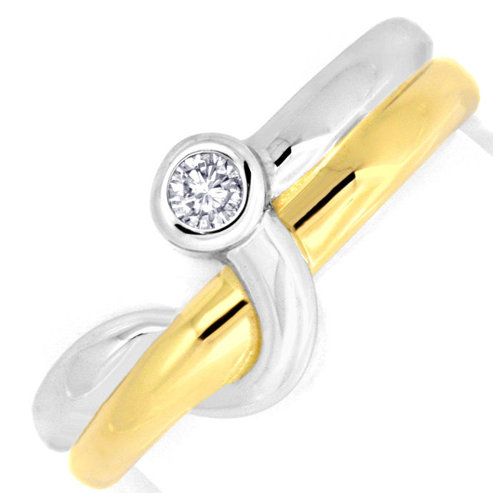 Brillant-Diamant-Ring Top Design 14K Bicolor 0,08 Carat, aus Designer-Solitär-Diamantringe Brillantringe
