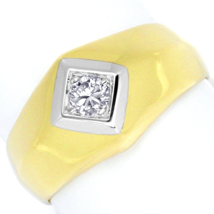 Eckiger Brillant-Solitär Ring Gelbgold-Weißgold 0,19ct, aus Designer-Solitär-Diamantringe Brillantringe