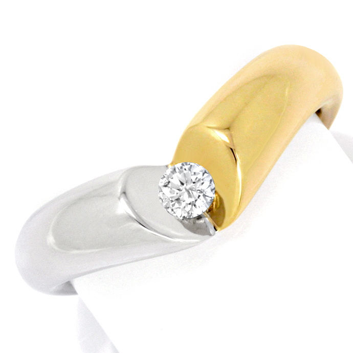 Designer-Brillantring 0,15ct 14K Gelbgold-Weißgold Neu, aus Designer-Solitär-Diamantringe Brillantringe
