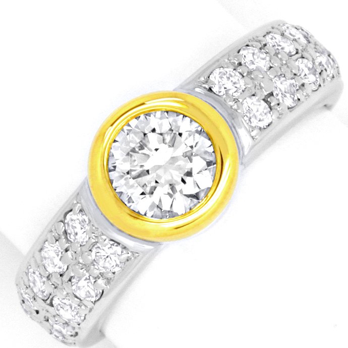 0,68ct Solitär und 0,55ct Brillant-Ring Gelb Weißgold, aus Designer-Solitär-Diamantringe Brillantringe