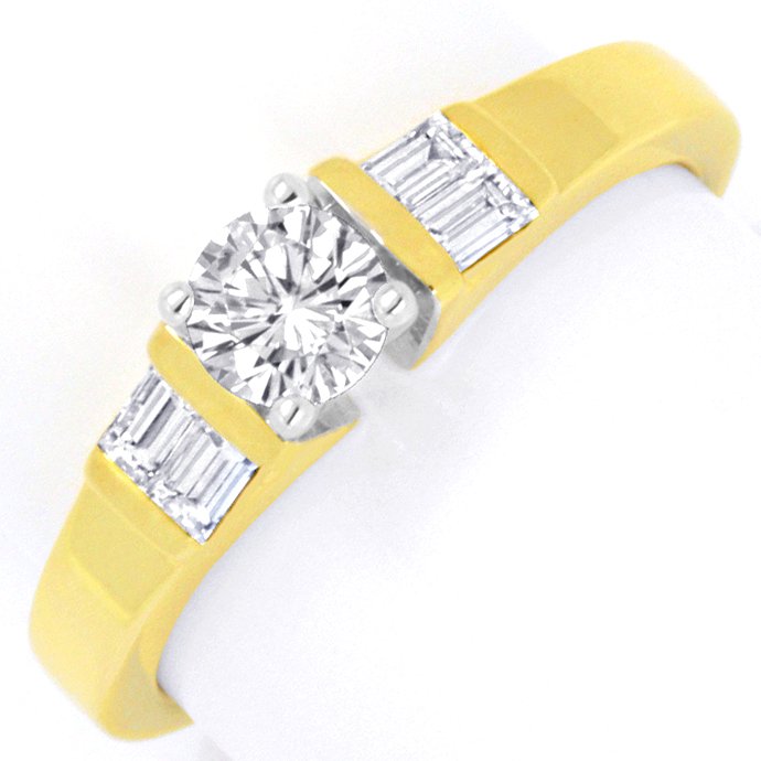 Gelbgold-Ring Brillant und Diamant Baguetten Lupenrein, aus Designer-Solitär-Diamantringe Brillantringe
