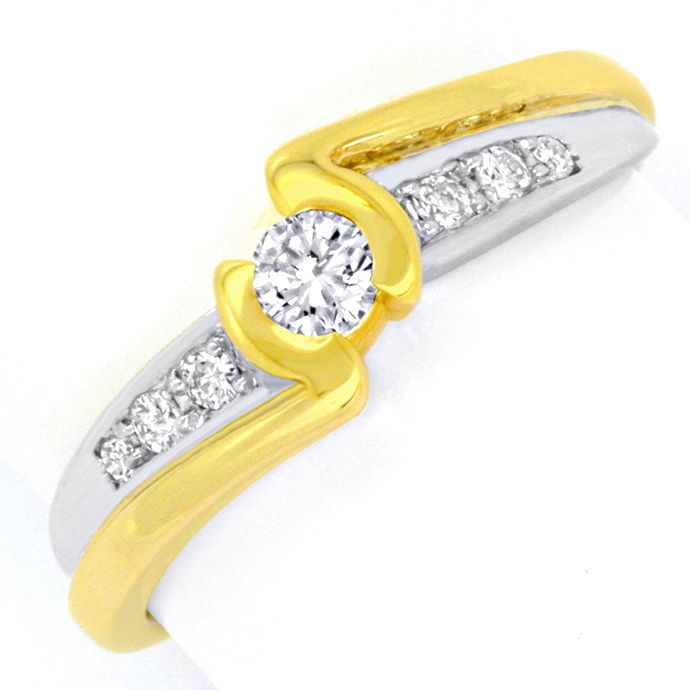 Moderner Brillanten-Diamanten-Ring Gelb Gold-Weißgold, aus Designer-Solitär-Diamantringe Brillantringe