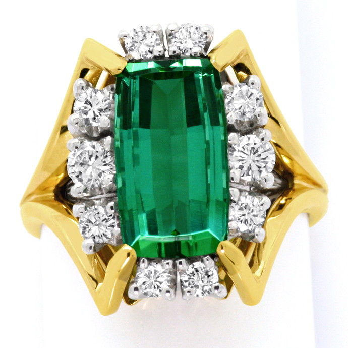 Handarbeits-Goldring Grüner Spitzen Turmalin Brillanten, aus Edelstein Farbstein Ringen