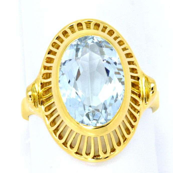 Gelbgold-Ring 4ct grosser Aquamarin in 585er Handarbeit, aus Edelstein Farbstein Ringen