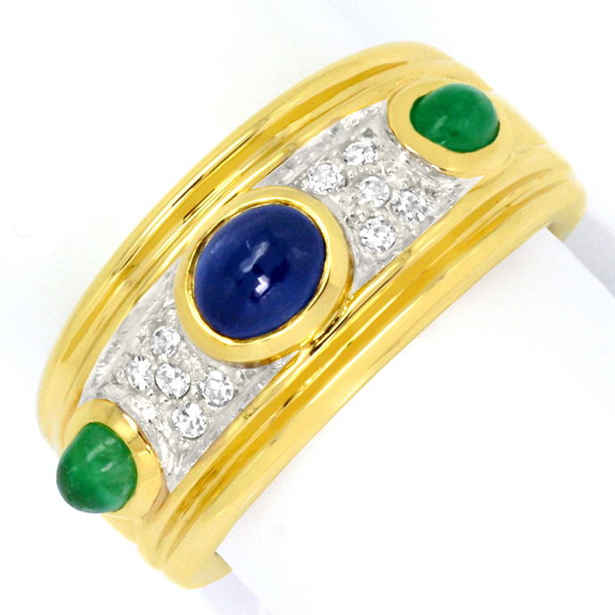 Safir Smaragd Diamanten-Bandring 1,05ct Farb Edelsteine, aus Edelstein Farbstein Ringen