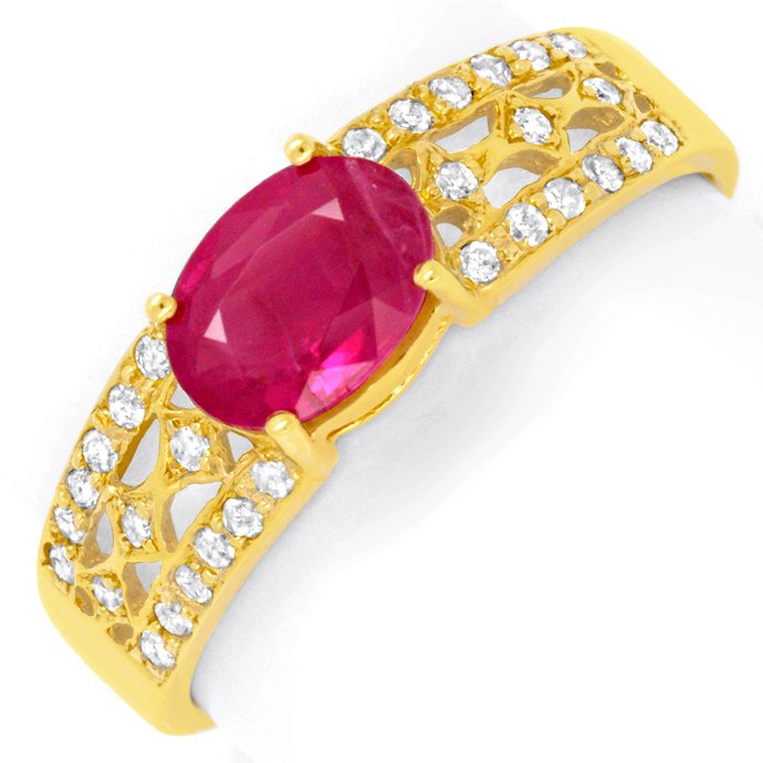 Diamantring, Spitzen Rubin Burma Farbe, Gelbgold, aus Edelstein Farbstein Ringen