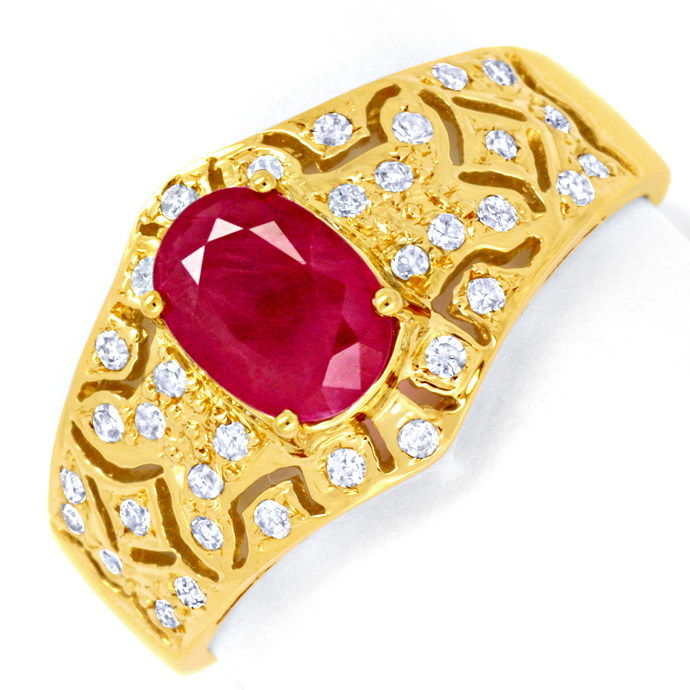 Diamantring 1,18ct Top Rubin Burmafarbe Gelbgold, aus Edelstein Farbstein Ringen
