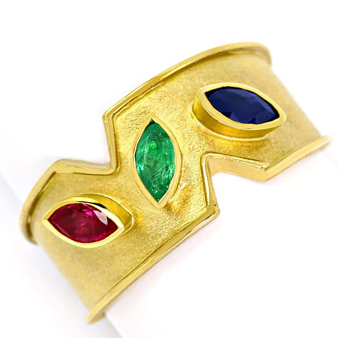 Toller Rubin Safir Smaragd Handarbeitsring 18K Gelbgold, aus Edelstein Farbstein Ringen