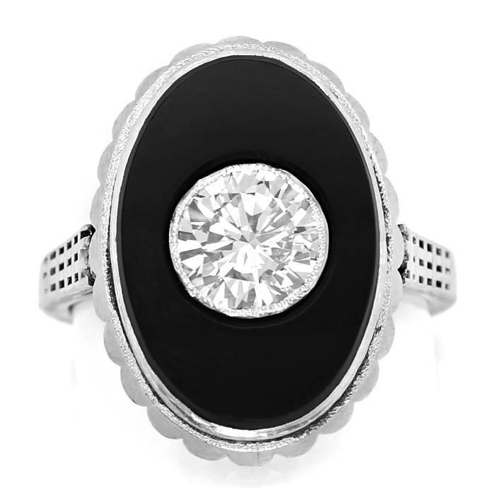 antiker Art Deco Diamant Onyx Ring 1,06 Carat Lupenrein, aus Designer-Solitär-Diamantringe Brillantringe