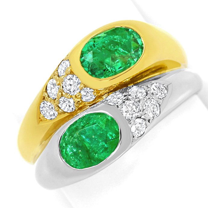 Smaragde Brillanten-Ring in 18 Karat Gelbgold-Weißgold, aus Edelstein Farbstein Ringen
