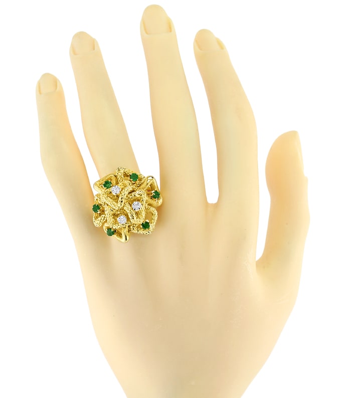Foto 4 - Exklusiver Smaragde Diamanten Blüten Goldring, S5131