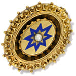 Antike Gold-Brosche blaues Emaille Halbperle