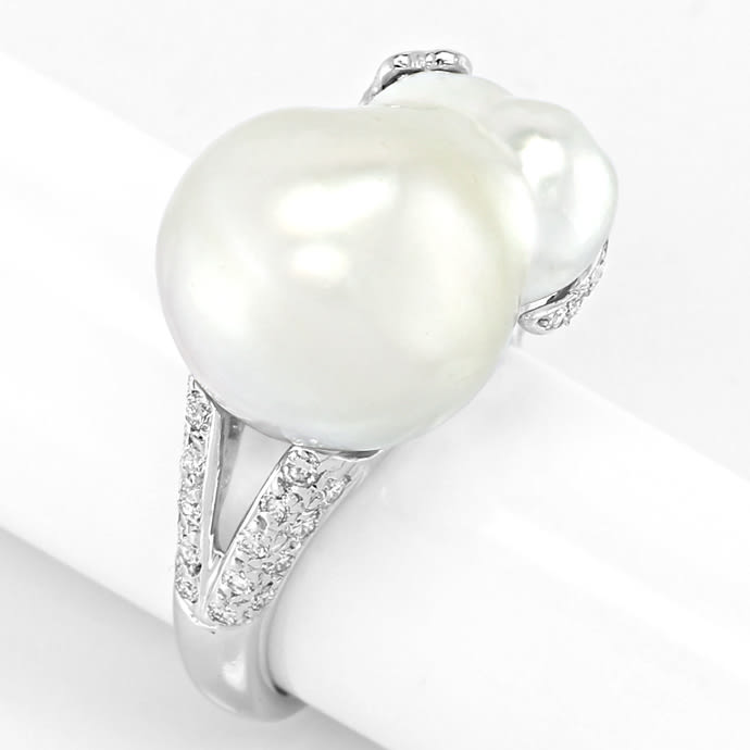 Foto 2 - Unikat Ring Riesen-Perle Diamanten Weißgold, S5330