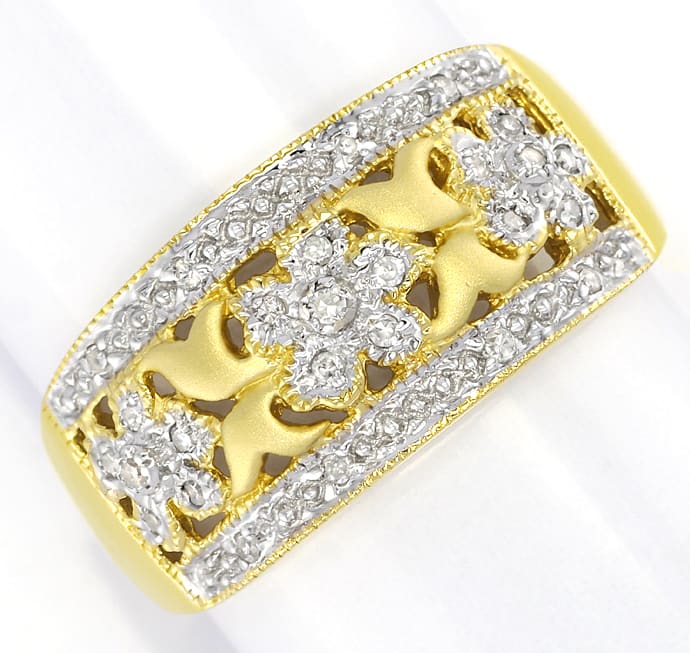 Foto 2 - Breiter Gold-Bandring Blumenmotive Diamanten, S5602