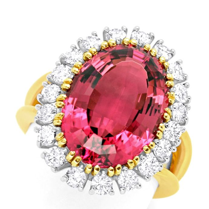 Diamant-Ring 13ct Roter Turmalin / Rubellit, aus Edelstein Farbstein Ringen