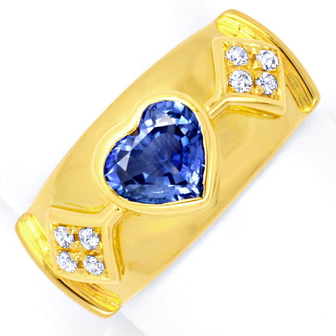 Brillantring, Spitzen Safir Herz, 18K Gold, aus Edelstein Farbstein Ringen
