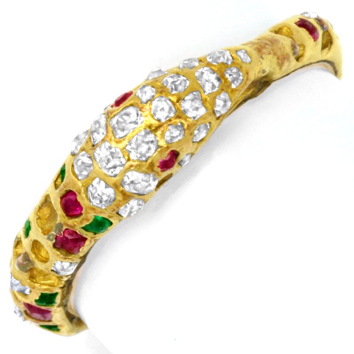 antiker Ring Diamanten, Smaragde und Rubine, 900er Gold, aus Edelstein Farbstein Ringen