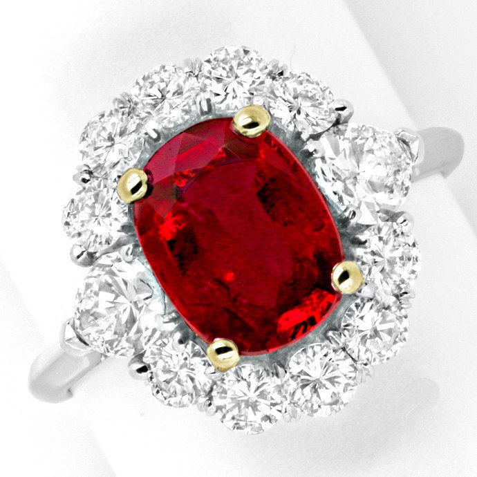 Platinring, 3ct Super Rubin, 2ct Diamanten Schmuck Neu, aus Edelstein Farbstein Ringen