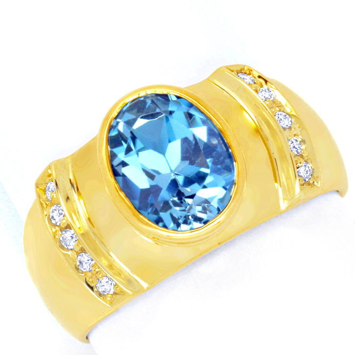 Brillant-Goldring 3,3ct Blauer Topas, 10 Diamanten, aus Edelstein Farbstein Ringen