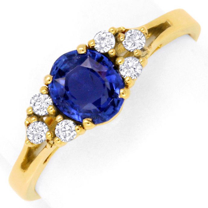 Brillant-Ring mit Spitzen Safir 18K Gelbgold, aus Edelstein Farbstein Ringen