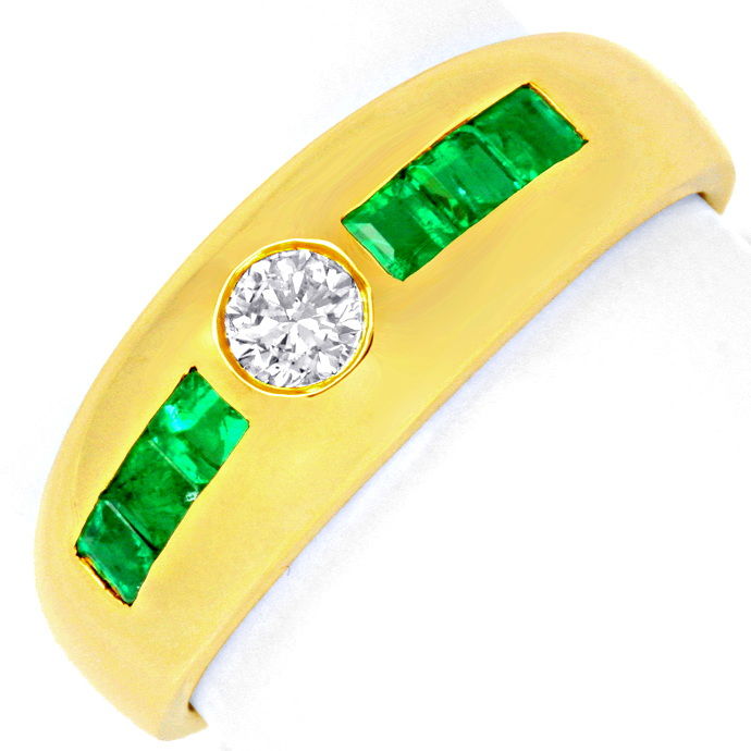 Brillant Bandring Super Smaragd Carrees 18K Gold, aus Edelstein Farbstein Ringen