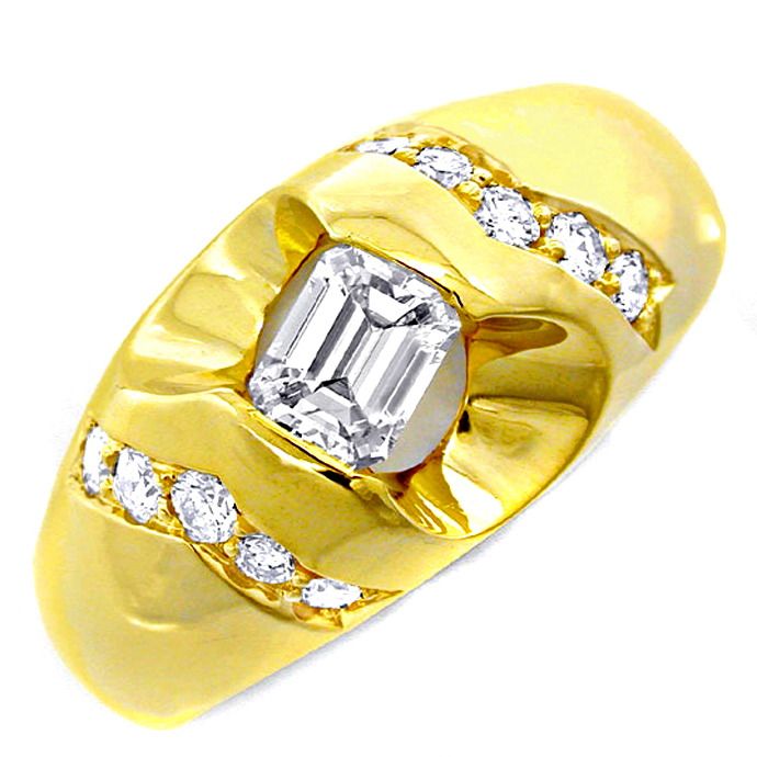Herren Diamant-Ring massiv 18K/750 Gelbgold, aus Designer-Solitär-Diamantringe Brillantringe