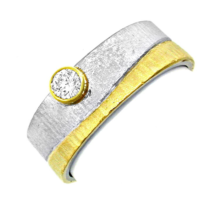 Brillant-Designer-Ring 18K Bicolor Handarbeit, aus Designer-Solitär-Diamantringe Brillantringe