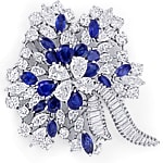 Fantastische Brosche blaue Safiren und Diamanten Platin