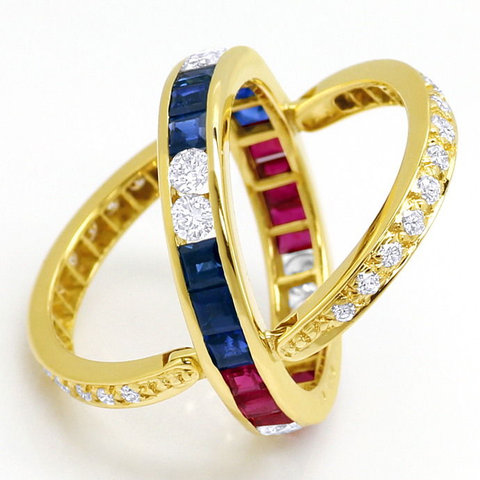 Verwandelbarer Vollmemory Ring Brillanten Rubine Safire, aus Edelstein Farbstein Ringen