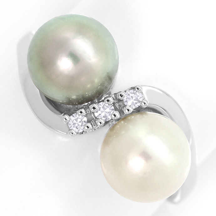 Ring mit Perlen, Weiß und Silbern, Lupenreine Diamanten, aus Edelstein Farbstein Ringen