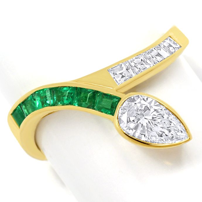 Schlangenring mit 0,89ct Diamanten und 0,35ct Smaragden, aus Designer-Solitär-Diamantringe Brillantringe