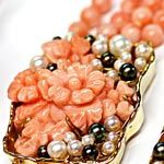 Set rosa Korallen Perlen Ring Kette Armband