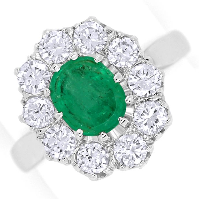 Weißgold-Ring mit 1,25ct Smaragd und 1,46ct Brillanten, aus Edelstein Farbstein Ringen