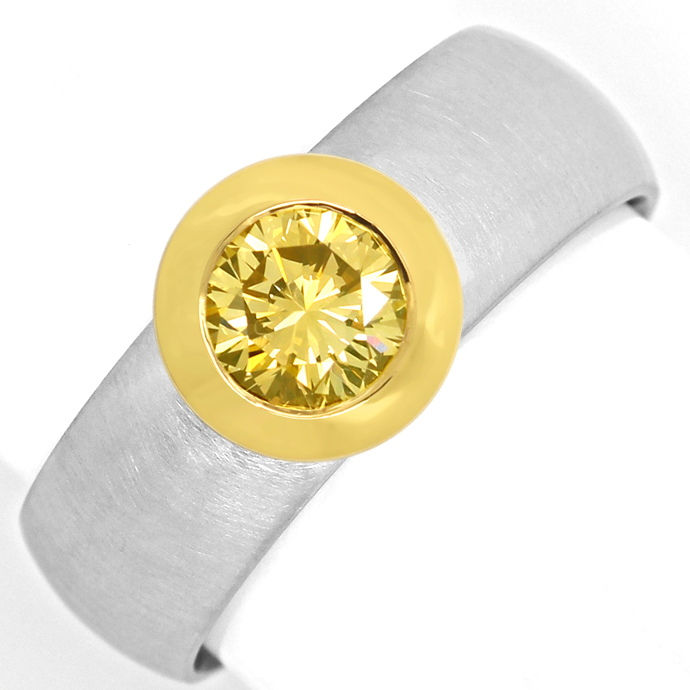 Platin-Goldring 0,77ct extrem Gold-Gelb Brillantsolitär, aus Designer-Solitär-Diamantringe Brillantringe