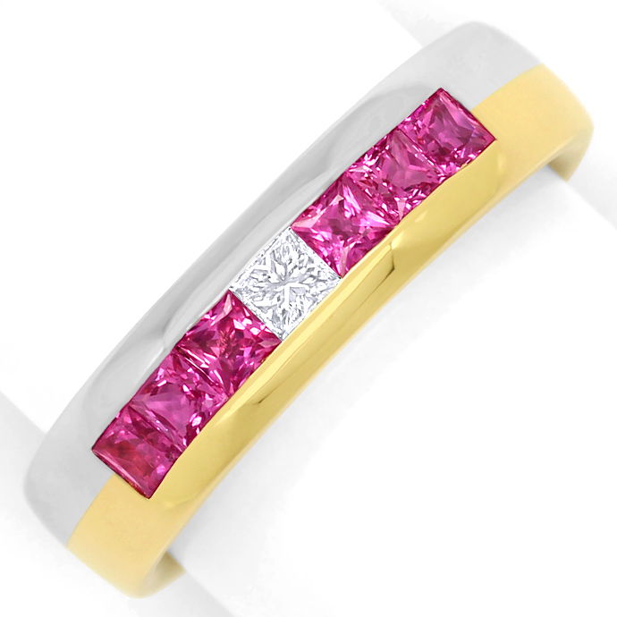 Halbmemory Ring mit Diamant und Rubinen im Princess Cut, aus Edelstein Farbstein Ringen