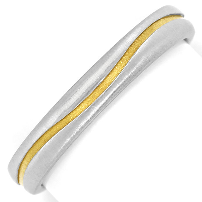 Design-Ring in 950er Platin mit 750er Gelbgold Streifen, aus Designer-Goldringe Platinringe