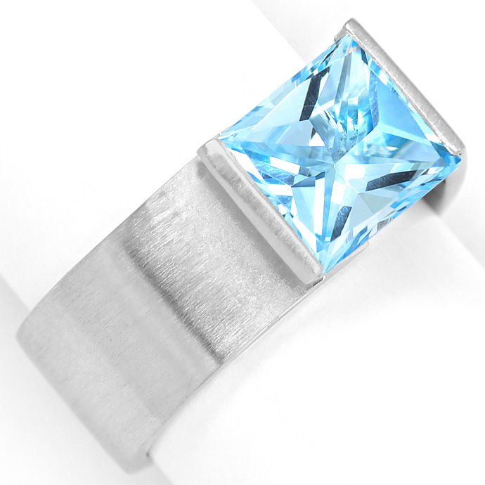Designer-Ring, Handarbeit Platin, blauer Princess Topas, aus Edelstein Farbstein Ringen