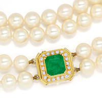 zum Artikel Collier Super Perlen Brillant Schloss 3ct Super Smaragd, S9655