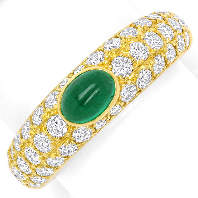 Cartier Mimi Yellow Gold-Diamond Pavee and Emerald Ring, aus Edelstein Farbstein Ringen