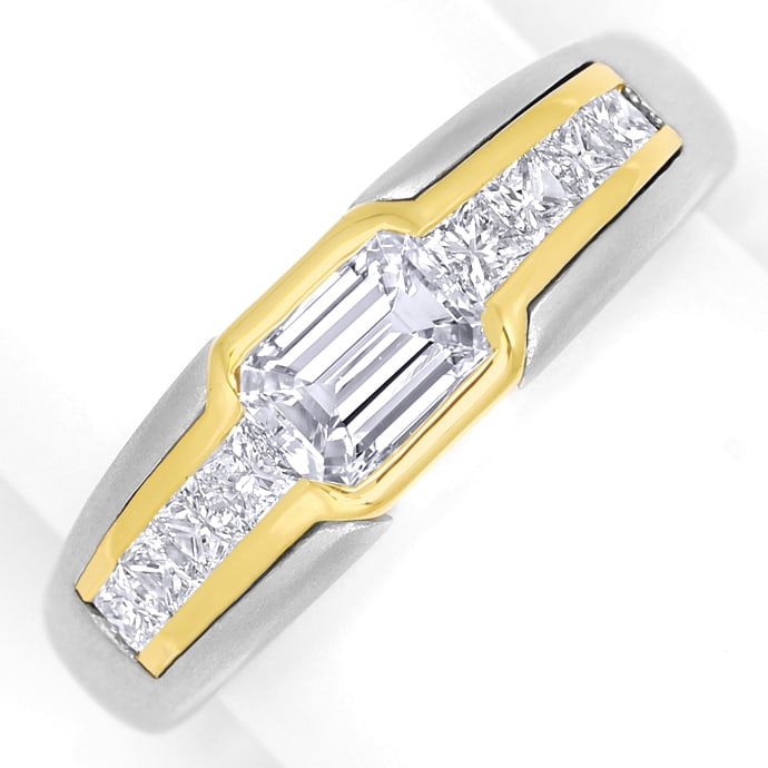 Platin-Gold-Ring mit Emerald Cut und Princess Diamanten, aus Designer-Solitär-Diamantringe Brillantringe