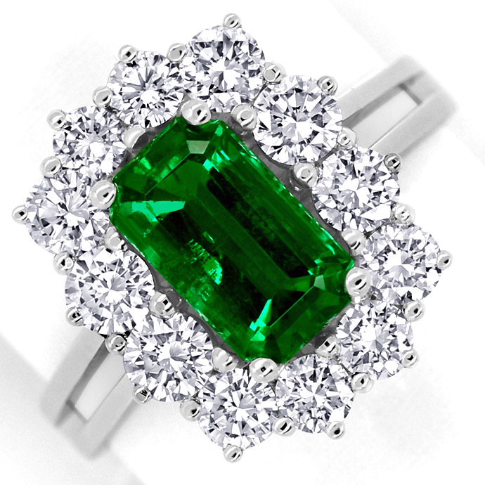 Super Spitzen Smaragd und Brillanten-Weißgold-Ring 18K, aus Edelstein Farbstein Ringen