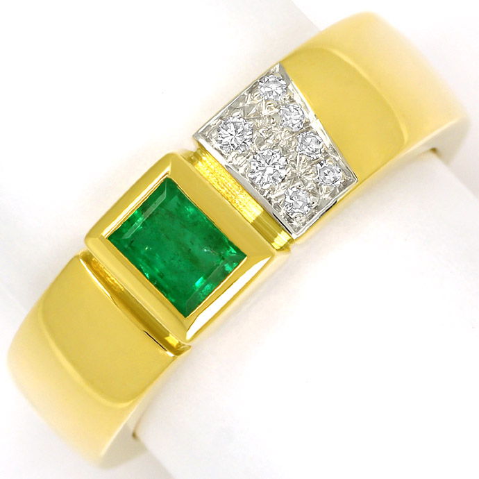 Diamantring 0,50ct Spitzen Smaragd, massiv 18K Gelbgold, aus Edelstein Farbstein Ringen