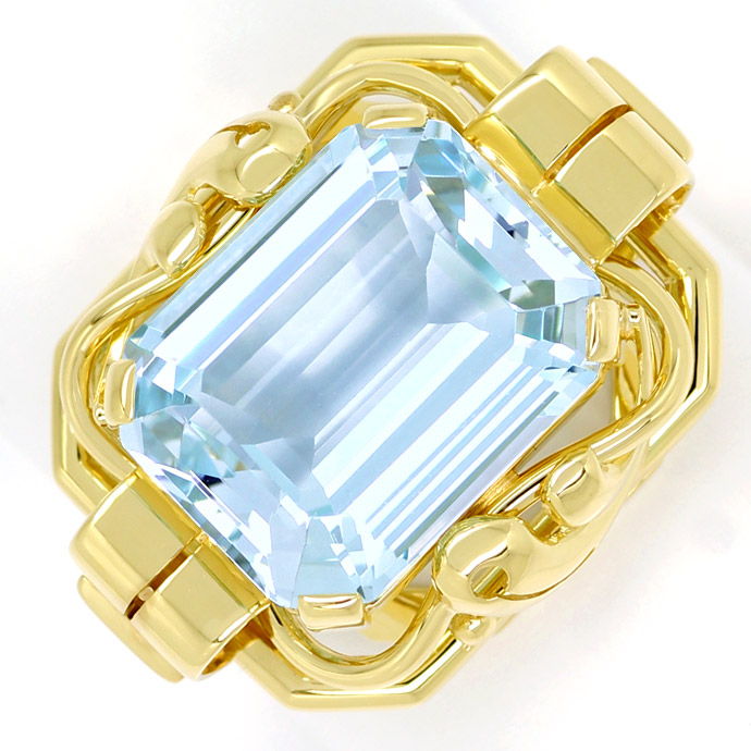 Edler Handarbeits-Ring mit 7,5ct Aquamarin 14K Gelbgold, aus Edelstein Farbstein Ringen