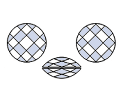 Double Checkerboard Cut aus 2 Rosen Schliff Oberteilen mit viereckigen Facetten