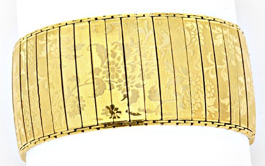 sehr altes Goldarmband, Glieder satiniert, guillochiert, florales Muster