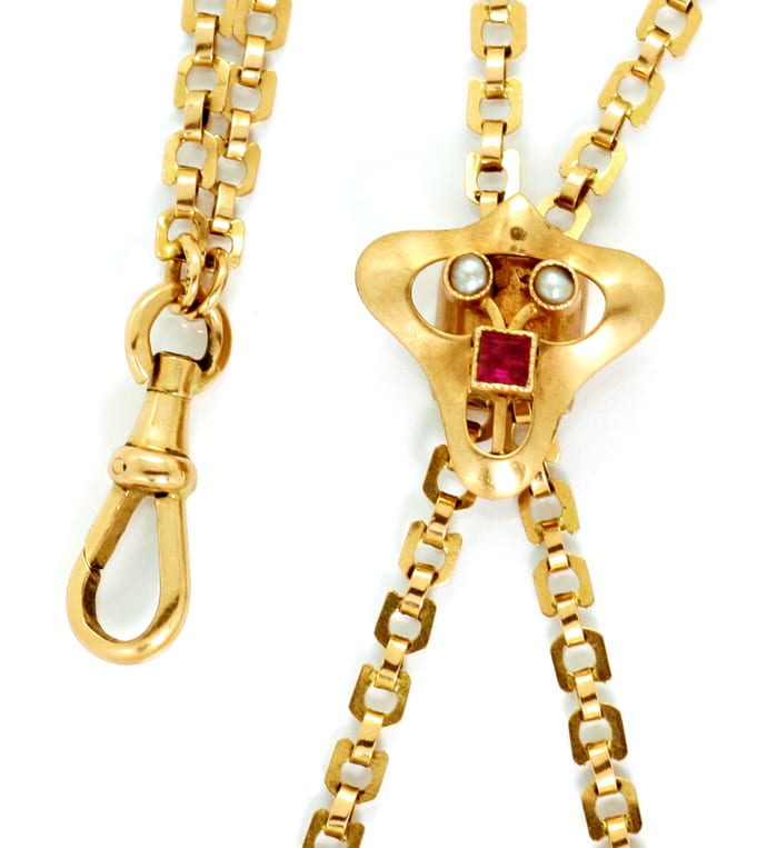 Antike Damen Taschenuhr Gold Schieberkette Jugendstil: Karabiner, Schieber
